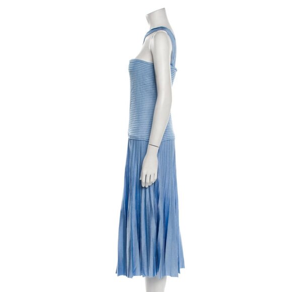 ST. JOHN One Sleeve Pleated Midi Dress in Baby Blue NWT - Picture 3 of 8